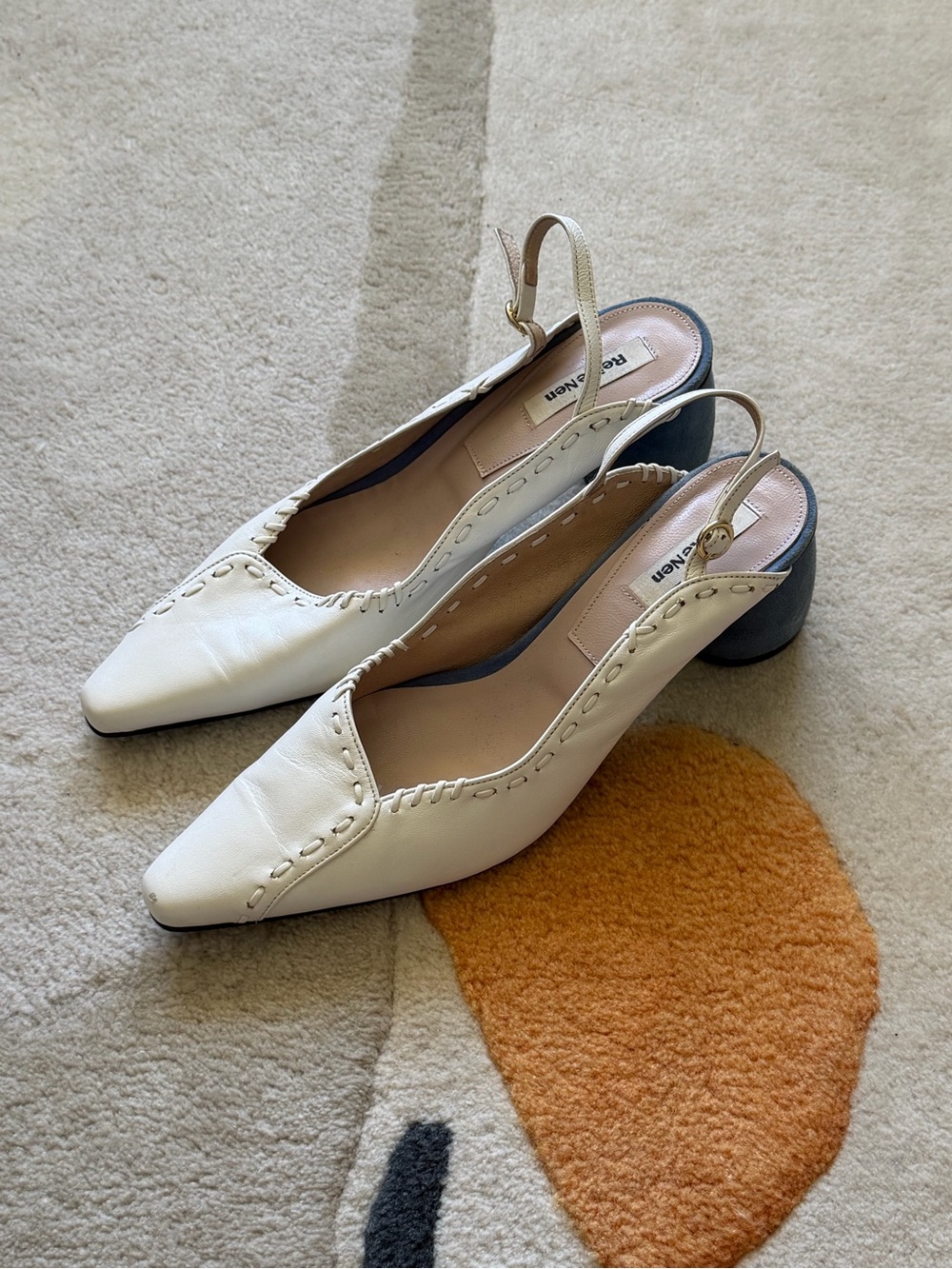 Reike Nen White Slingback Heels with Contrast Heel